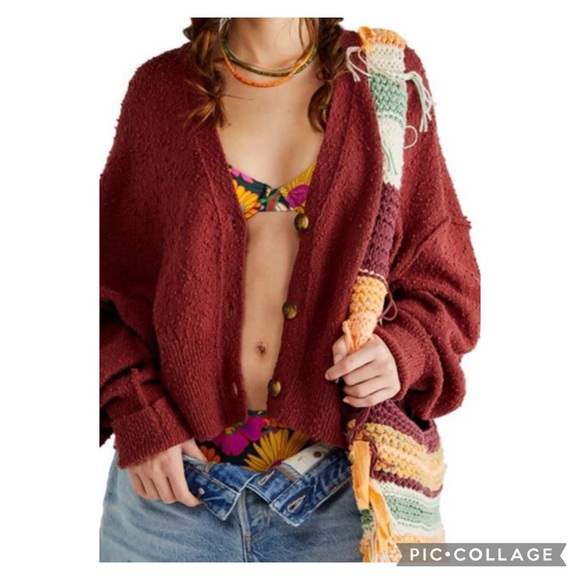 Free People Sweaters - EUC Free Poeple Found My Friend Slouchy Button Front Cardigan in Deep Mocha